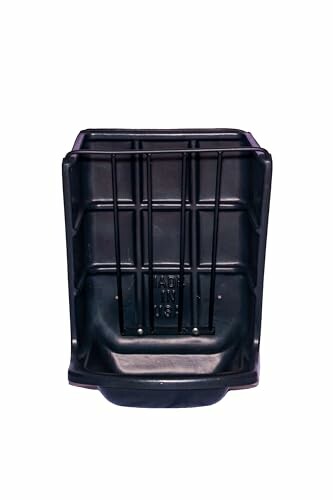 Black plastic storage bin with vertical dividers