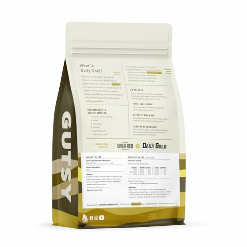 Back view of Gutsy Daily Gold packaging with product information.