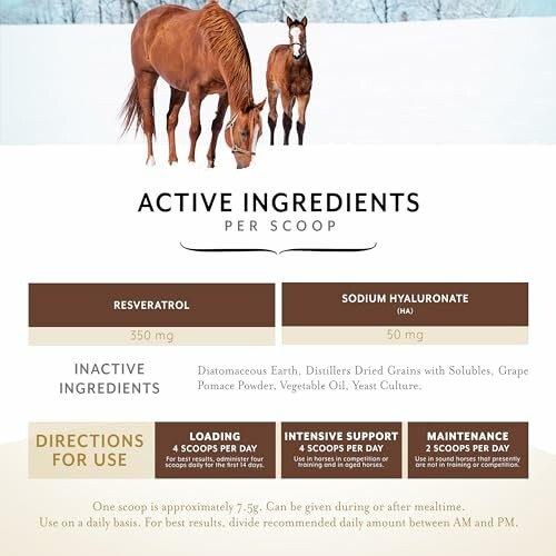 Horse supplement ingredients and usage instructions